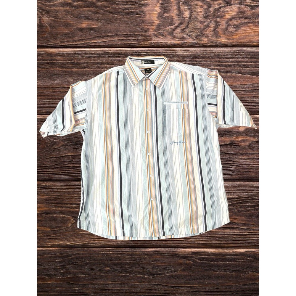 Vintage Sean John White Orange Blue Striped Mens XXL Hip Hop Y2K Button Up Shirt